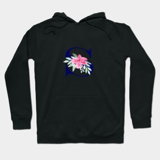 Watercolor Floral Letter S in Navy Hoodie